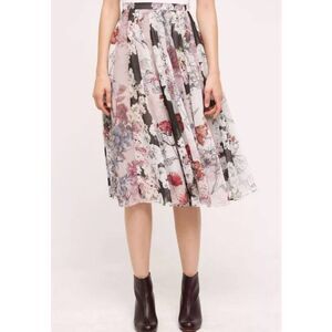 Anthropologie Floral Midi Skirt in Black, White, Pink & Red